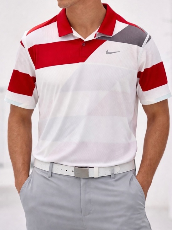Nike Other - Nike Golf Polo Shirt Mens Size Medium Red White Dri-Fit Performance Colorblock